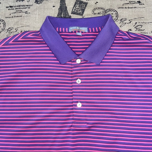 Peter Millar Summer Comfort Purple/Pink Striped Short Sleeve Polo Shirt Size XL - Picture 4 of 10